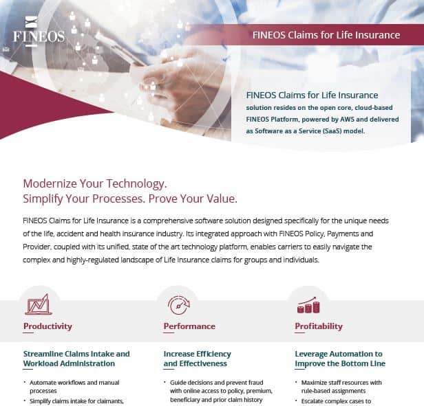 FINEOS Claims for Life Insurance Datasheet